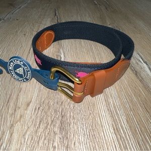 Leather Man LTD Men 32 Belt Running Pigs Leather Solid Brass Buckle Preppy Blue